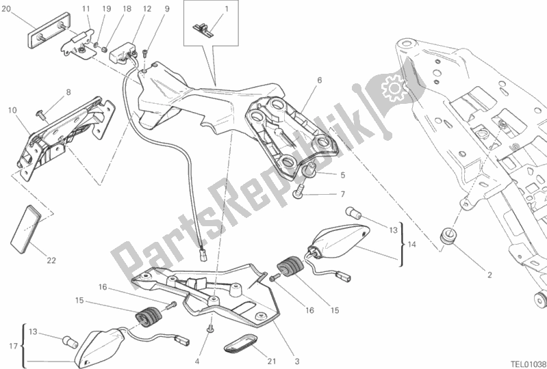 All parts for the Plate Holder of the Ducati Monster 1200 S USA 2019